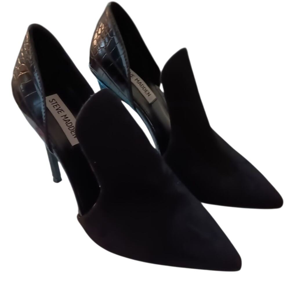 STEVE MADDEN Faux Suede Croc High Heels Black 7 Pointy Toe Sexy Dressy Event